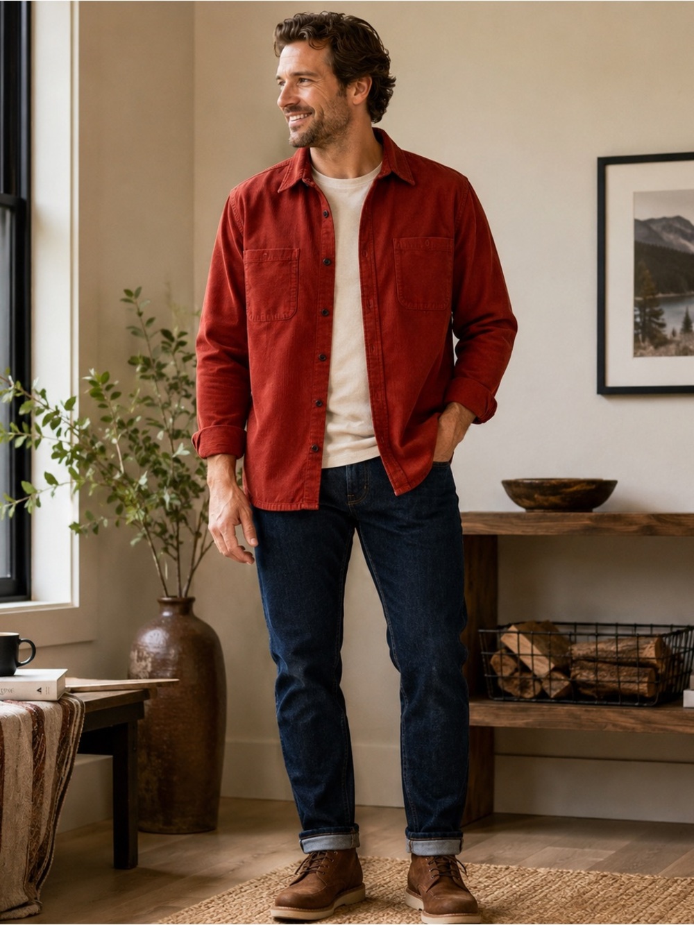 Outerknown Organic Cotton Corduroy Overshirt Shirt Jacket XL Rust Red Color EUC